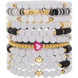 Heishi Surfer Clay Bead Bracelets Set For Women - Preppy Smile Evil Eye Beaded